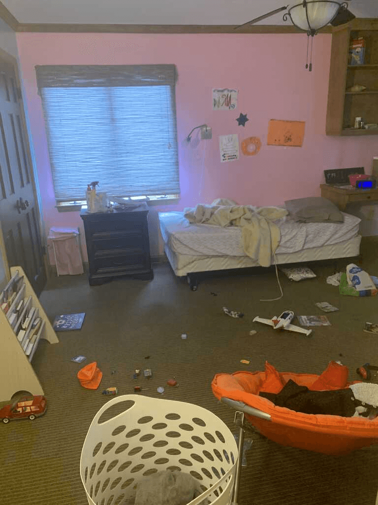 Messy bedroom before house cleaning