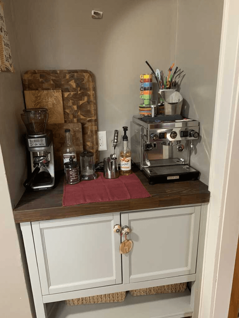 Organized spotless coffee station after cleaning