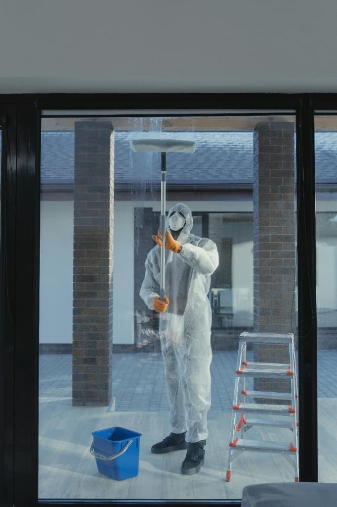Specialized commercial window cleaning with professional safety equipment